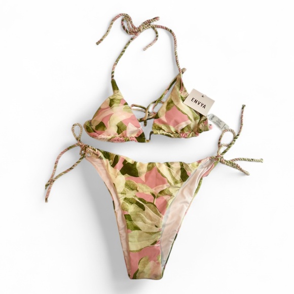 Envya Pink and Green Leaf Bikini Set - Picture 1 of 4